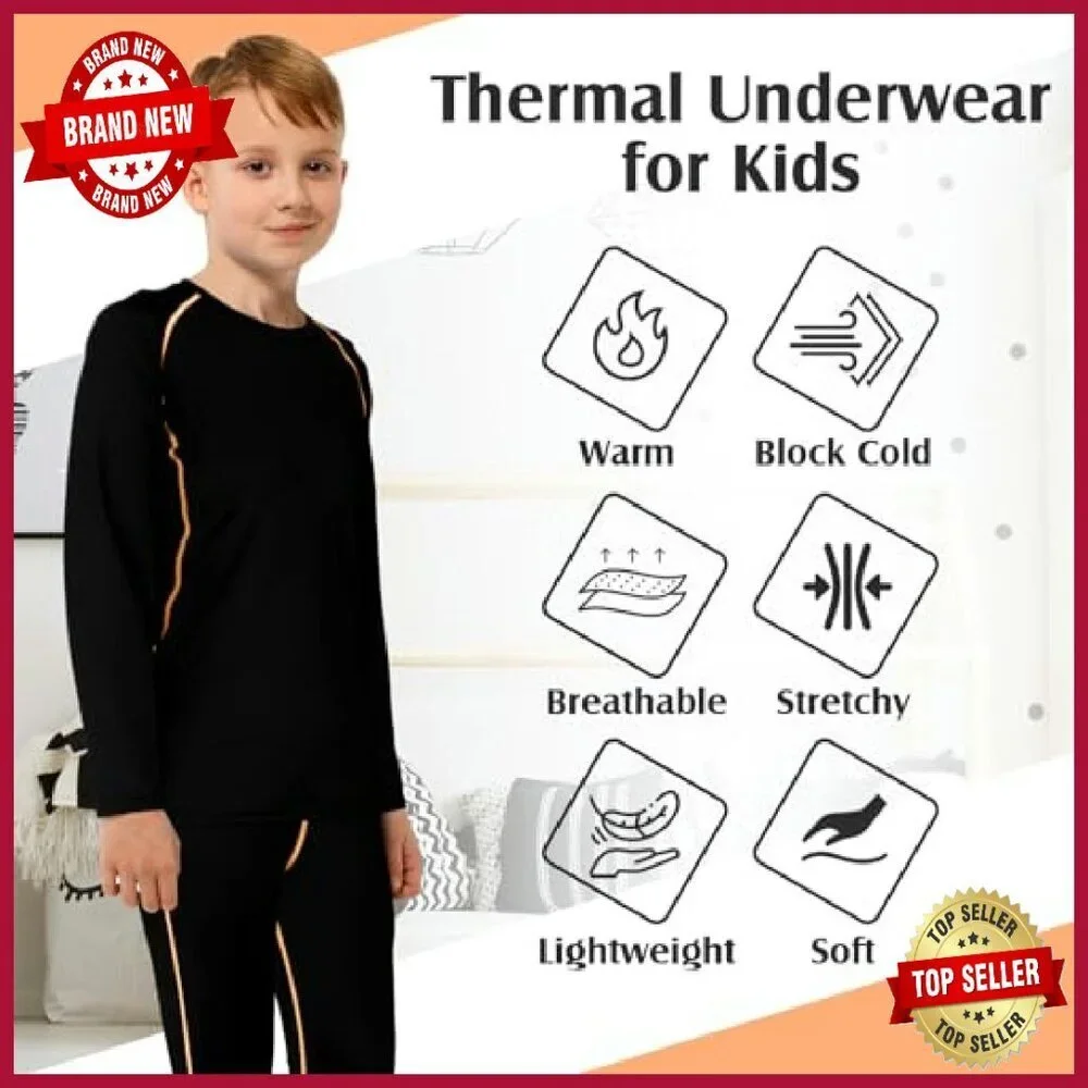 Kids Thermal Underwear Set Fleece Lined Base Layer Long Sleeve Athletic